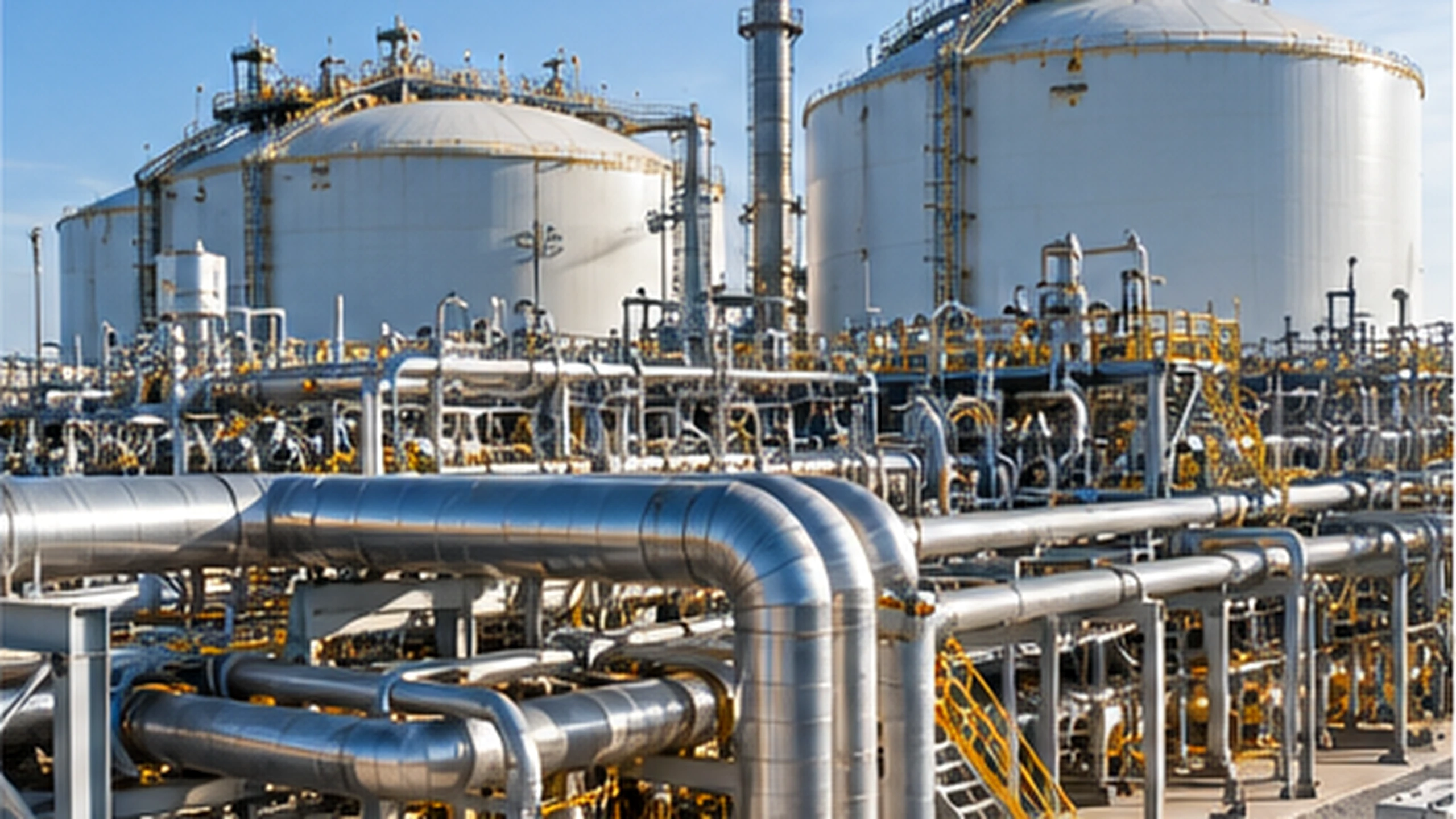 LNG storage tanks and process pipework